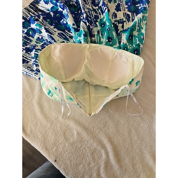 Calvin Klein Blue White Floral Watercolor Strapless Dress Blue/turquoise Size 12 - Picture 11 of 16